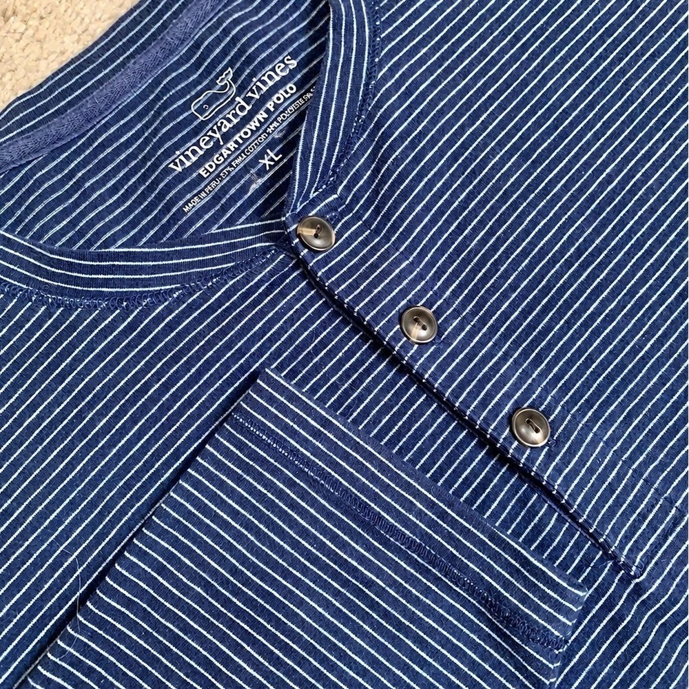 Vineyard Vines Edgartown Polo Men XL Blue Striped Excellent Long Sleeve Henley